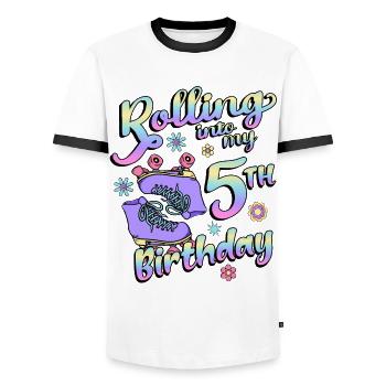 Rouler dans mon patineur quad de 5e anniversaire - T-shirt contrasté Homme - blanc/noir - Devant - AI Model Female 172 light (172cm) & AI Model Male 178 dark (178cm)