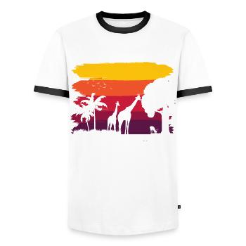 Serengeti Retro Nationalpark Afrika Giraffensafari - Männer Kontrast-T-Shirt - Weiß/Schwarz - Vorne - AI Model Female 172 light (172cm) & AI Model Male 178 dark (178cm)