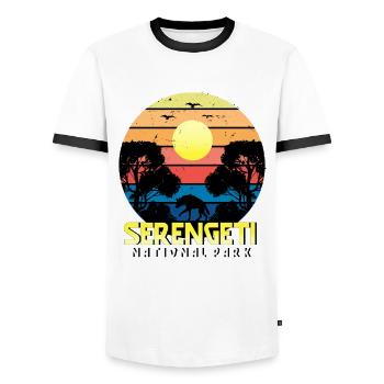Afrika Safari Serengeti Nationalpark Tansania Sava - Männer Kontrast-T-Shirt - Weiß/Schwarz - Vorne - AI Model Female 172 light (172cm) & AI Model Male 178 dark (178cm)