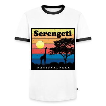 Safari-Giraffe Serengeti Africa National Park Tans - Männer Kontrast-T-Shirt - Weiß/Schwarz - Vorne - AI Model Female 172 light (172cm) & AI Model Male 178 dark (178cm)
