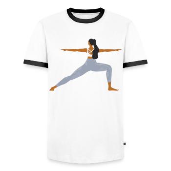 Méditation Yoga Femme Fille Tante Sports - T-shirt contrasté Homme - blanc/noir - Devant - AI Model Female 172 light (172cm) & AI Model Male 178 dark (178cm)