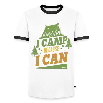 Je campe parce que je peux camper - T-shirt contrasté Homme - blanc/noir - Devant - AI Model Female 172 light (172cm) & AI Model Male 178 dark (178cm)