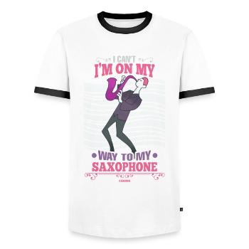 I Can't I'm On My Way To My Saxophone - Men's Ringer Shirt - white/black - Front - AI Model Female 172 light (172cm) & AI Model Male 178 dark (178cm)