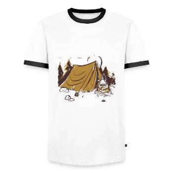 I Just Really Like Camping okay - Men's Ringer Shirt - white/black - Front - AI Model Female 172 light (172cm) & AI Model Male 178 dark (178cm)