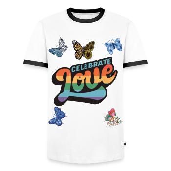 Papillon aime Dicton de motivation avec Butterflie - T-shirt contrasté Homme - blanc/noir - Devant - AI Model Female 172 light (172cm) & AI Model Male 178 dark (178cm)