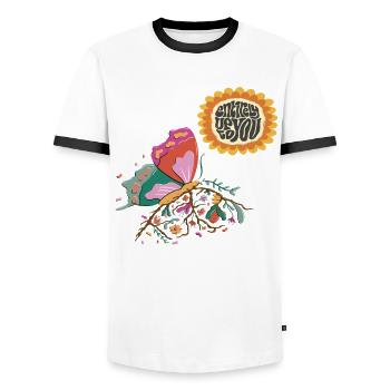 Citation de motivation du papillon tournesol avec du beurre - T-shirt contrasté Homme - blanc/noir - Devant - AI Model Female 172 light (172cm) & AI Model Male 178 dark (178cm)