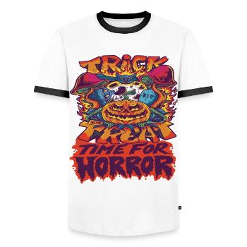 Trick or Treat Horror Scary Halloween Costume Pu - Men's Ringer Shirt - white/black - Front - AI Model Female 172 light (172cm) & AI Model Male 178 dark (178cm)