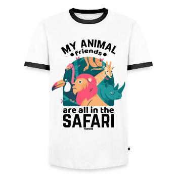 Safari - Men's Ringer Shirt - white/black - Front - AI Model Female 172 light (172cm) & AI Model Male 178 dark (178cm)
