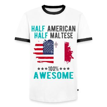 Halb Amerikaner Halb Mateser - Männer Kontrast-T-Shirt - Weiß/Schwarz - Vorne - AI Model Female 172 light (172cm) & AI Model Male 178 dark (178cm)
