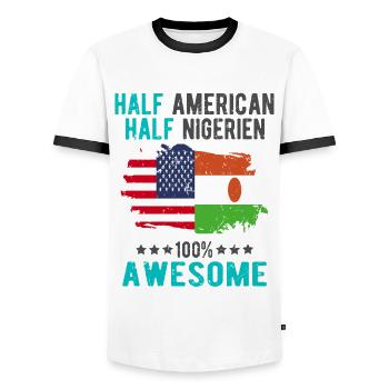 Half American Half Nigerien - Men's Ringer Shirt - white/black - Front - AI Model Female 172 light (172cm) & AI Model Male 178 dark (178cm)