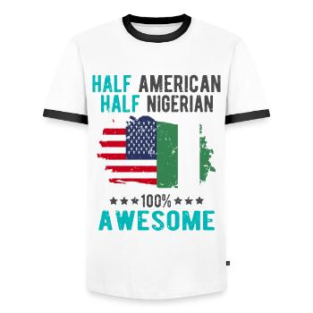 Half American Half Nigerian - Men's Ringer Shirt - white/black - Front - AI Model Female 172 light (172cm) & AI Model Male 178 dark (178cm)