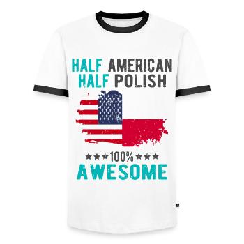 Half American Half Singaporean - Men's Ringer Shirt - white/black - Front - AI Model Female 172 light (172cm) & AI Model Male 178 dark (178cm)