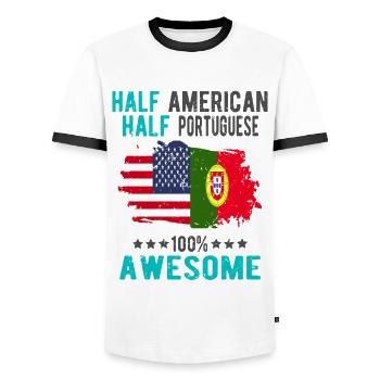 Halb Amerikaner Halb Portugiese - Männer Kontrast-T-Shirt - Weiß/Schwarz - Vorne - AI Model Female 172 light (172cm) & AI Model Male 178 dark (178cm)