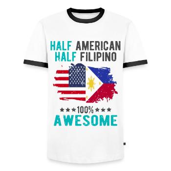 Half American Half Filipino - Men's Ringer Shirt - white/black - Front - AI Model Female 172 light (172cm) & AI Model Male 178 dark (178cm)