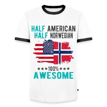 Half American Half Norwegian - Men's Ringer Shirt - white/black - Front - AI Model Female 172 light (172cm) & AI Model Male 178 dark (178cm)