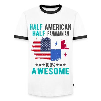 Half American Half Panamania - Men's Ringer Shirt - white/black - Front - AI Model Female 172 light (172cm) & AI Model Male 178 dark (178cm)