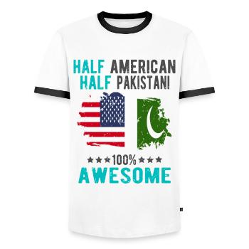 Half American Half Pakistani - Men's Ringer Shirt - white/black - Front - AI Model Female 172 light (172cm) & AI Model Male 178 dark (178cm)