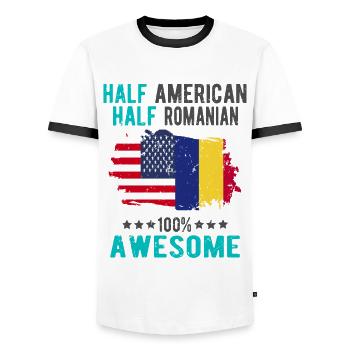 Half American Half Romanian - Men's Ringer Shirt - white/black - Front - AI Model Female 172 light (172cm) & AI Model Male 178 dark (178cm)