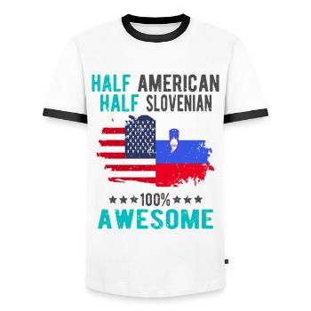 Halb Amerikaner Halb Slowenier - Männer Kontrast-T-Shirt - Weiß/Schwarz - Vorne - AI Model Female 172 light (172cm) & AI Model Male 178 dark (178cm)
