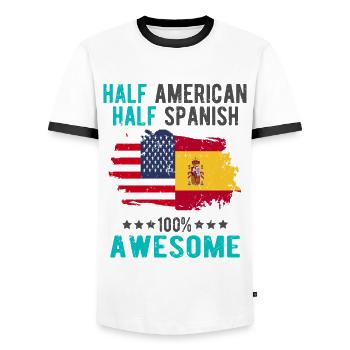 Half American Half Spanish - Men's Ringer Shirt - white/black - Front - AI Model Female 172 light (172cm) & AI Model Male 178 dark (178cm)