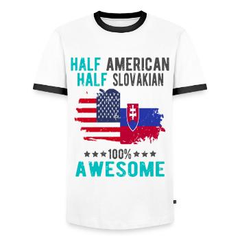 Halb Amerikaner Halb Slowake - Männer Kontrast-T-Shirt - Weiß/Schwarz - Vorne - AI Model Female 172 light (172cm) & AI Model Male 178 dark (178cm)
