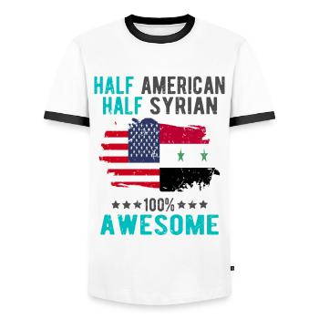 Halb Amerikaner Halb Syrier - Männer Kontrast-T-Shirt - Weiß/Schwarz - Vorne - AI Model Female 172 light (172cm) & AI Model Male 178 dark (178cm)