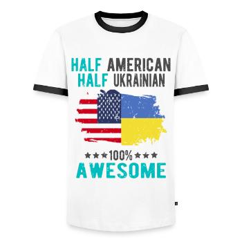 Half American Half Ukrainian - Men's Ringer Shirt - white/black - Front - AI Model Female 172 light (172cm) & AI Model Male 178 dark (178cm)