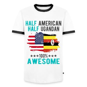 Half American Half Ugandan - Men's Ringer Shirt - white/black - Front - AI Model Female 172 light (172cm) & AI Model Male 178 dark (178cm)