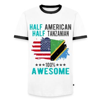 Moitié américain moitié tanzanien - T-shirt contrasté Homme - blanc/noir - Devant - AI Model Female 172 light (172cm) & AI Model Male 178 dark (178cm)