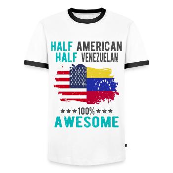 Half American Half Venezuelan - Men's Ringer Shirt - white/black - Front - AI Model Female 172 light (172cm) & AI Model Male 178 dark (178cm)