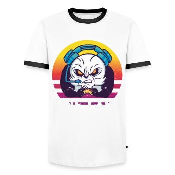 Panda Gaming Last Game Retro Cute Pandas Tierl - Men's Ringer Shirt - white/black - Front - AI Model Female 172 light (172cm) & AI Model Male 178 dark (178cm)