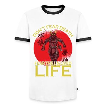 Les samouraïs craignent le guerrier japonais ninja suédois - T-shirt contrasté Homme - blanc/noir - Devant - AI Model Female 172 light (172cm) & AI Model Male 178 dark (178cm)