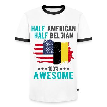 Halb Amerikaner Halb Belgier - Männer Kontrast-T-Shirt - Weiß/Schwarz - Vorne - AI Model Female 172 light (172cm) & AI Model Male 178 dark (178cm)
