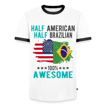 Halb Amerikaner Halb Brasilianer - Männer Kontrast-T-Shirt - Weiß/Schwarz - Vorne - AI Model Female 172 light (172cm) & AI Model Male 178 dark (178cm)