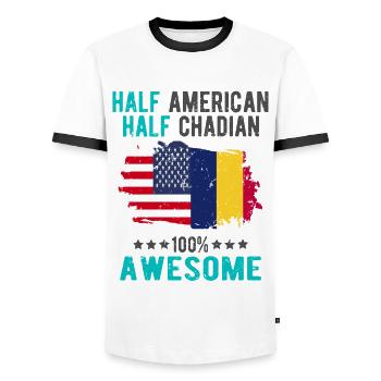 Half American, half Chader - Men's Ringer Shirt - white/black - Front - AI Model Female 172 light (172cm) & AI Model Male 178 dark (178cm)