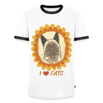 I love Cat Sunflower and Bengal Cat Nice - Men's Ringer Shirt - white/black - Front - AI Model Female 172 light (172cm) & AI Model Male 178 dark (178cm)