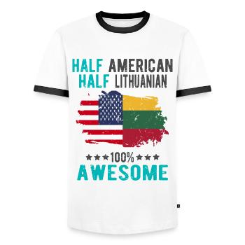 Half American Half Lithuanian - Men's Ringer Shirt - white/black - Front - AI Model Female 172 light (172cm) & AI Model Male 178 dark (178cm)