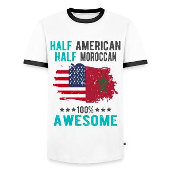 Half American Half Moroccan - Men's Ringer Shirt - white/black - Front - AI Model Female 172 light (172cm) & AI Model Male 178 dark (178cm)