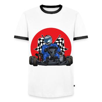 Kart-Rennen Go-Kart-Rennfahrer Gokart-Rennbahn-Ren - Männer Kontrast-T-Shirt - Weiß/Schwarz - Vorne - AI Model Female 172 light (172cm) & AI Model Male 178 dark (178cm)