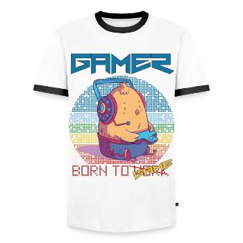 Gamer Funny Chick Video Games Born To Gaming Retro - Men's Ringer Shirt - white/black - Front - AI Model Female 172 light (172cm) & AI Model Male 178 dark (178cm)