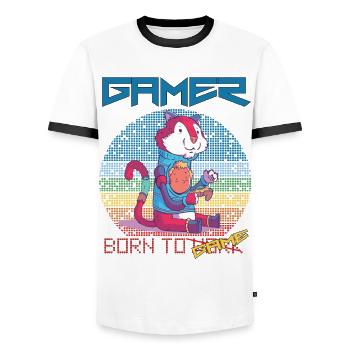 Jeux vidéo Drôle de joueur né pour jouer Jeu Rétro - T-shirt contrasté Homme - blanc/noir - Devant - AI Model Female 172 light (172cm) & AI Model Male 178 dark (178cm)