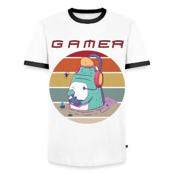 Jeux vidéo Retro Gamer Console Jeux Jeux amusants - T-shirt contrasté Homme - blanc/noir - Devant - AI Model Female 172 light (172cm) & AI Model Male 178 dark (178cm)