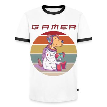 Drôle de chien astronaute Jeux vidéo Jeu de console rétro - T-shirt contrasté Homme - blanc/noir - Devant - AI Model Female 172 light (172cm) & AI Model Male 178 dark (178cm)