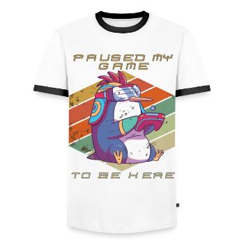 Video Games Gamer Paused My Game Retro Gaming Peng - Men's Ringer Shirt - white/black - Front - AI Model Female 172 light (172cm) & AI Model Male 178 dark (178cm)