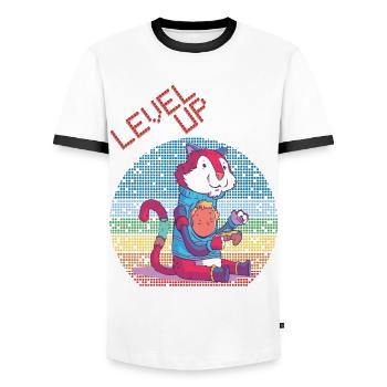Level Up Gamer Video Games Retro Vintage Gaming Hi - Männer Kontrast-T-Shirt - Weiß/Schwarz - Vorne - AI Model Female 172 light (172cm) & AI Model Male 178 dark (178cm)