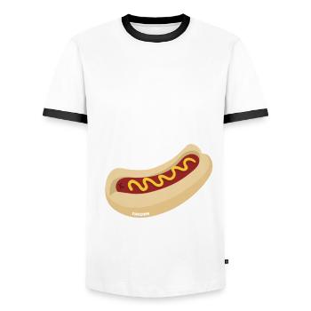 délicieux hot-dog à la moutarde dans un petit pain - T-shirt contrasté Homme - blanc/noir - Devant - AI Model Female 172 light (172cm) & AI Model Male 178 dark (178cm)