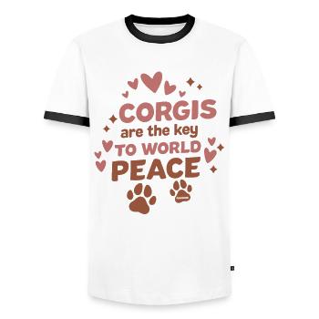 Corgi Key to World Freedom - Men's Ringer Shirt - white/black - Front - AI Model Female 172 light (172cm) & AI Model Male 178 dark (178cm)