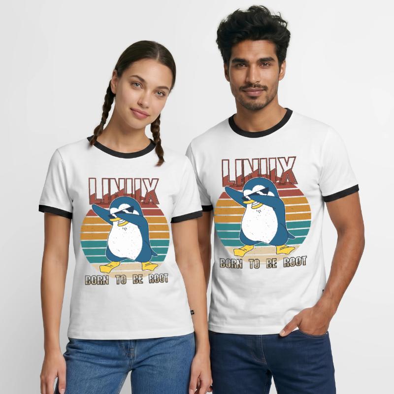Linux Born To Be Root Cool Penguin Nerd Programmin Men's Ringer Shirt