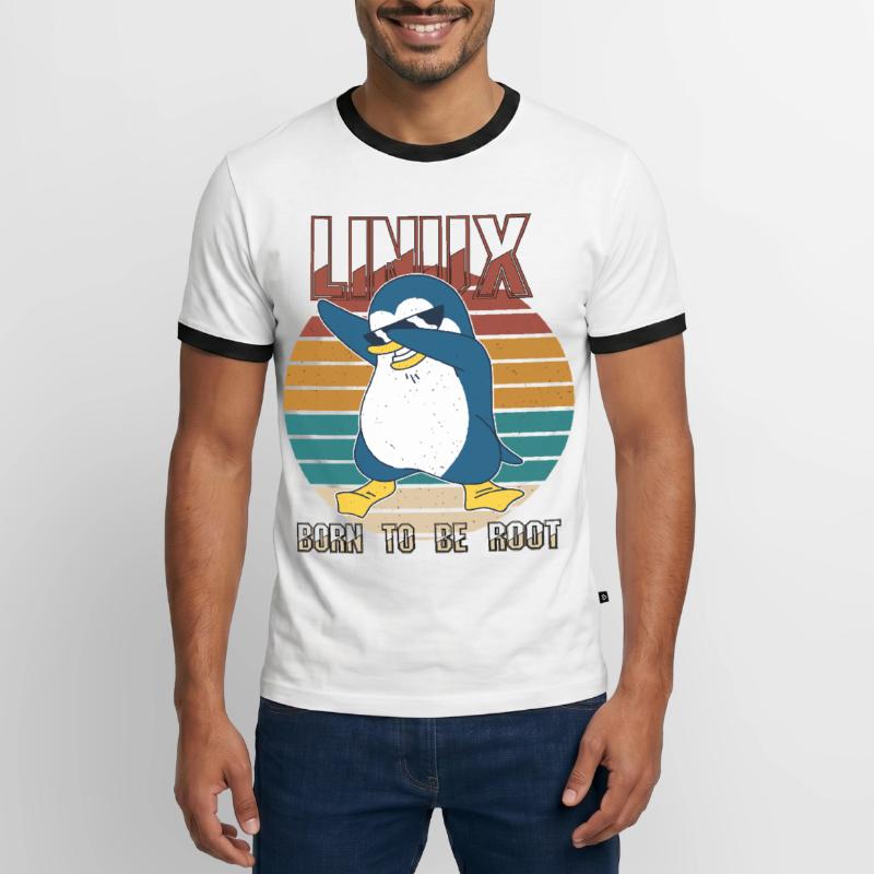 Linux Born To Be Root Cool Penguin Nerd Programmin Men's Ringer Shirt