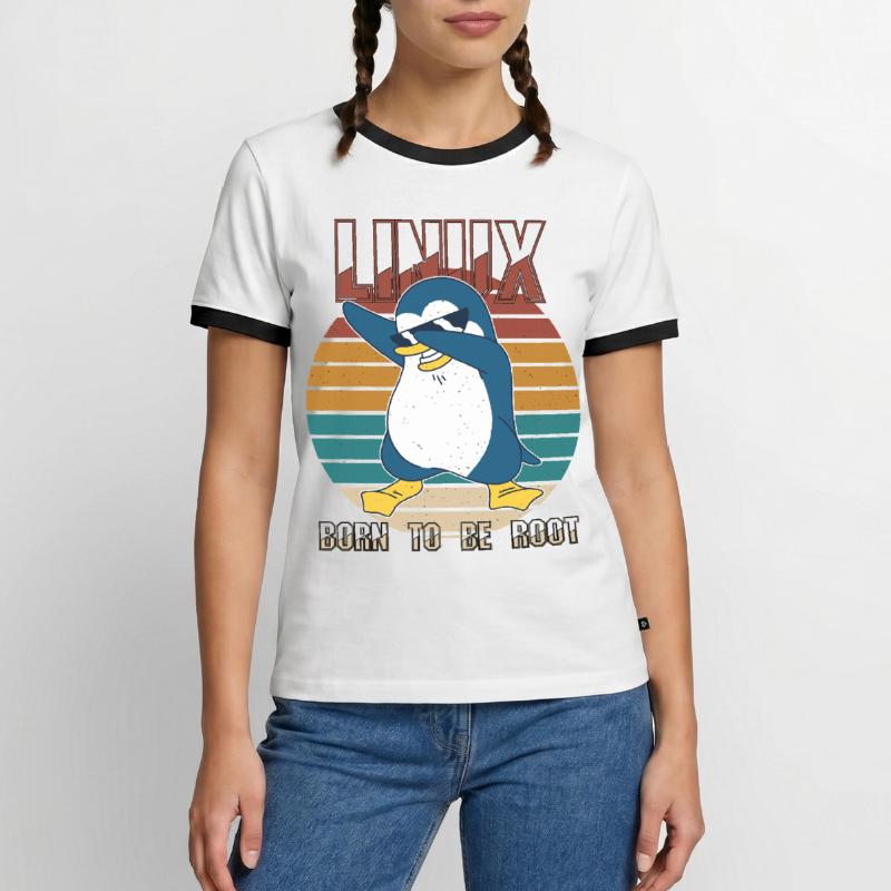 Linux Born To Be Root Cool Penguin Nerd Programmin Men's Ringer Shirt